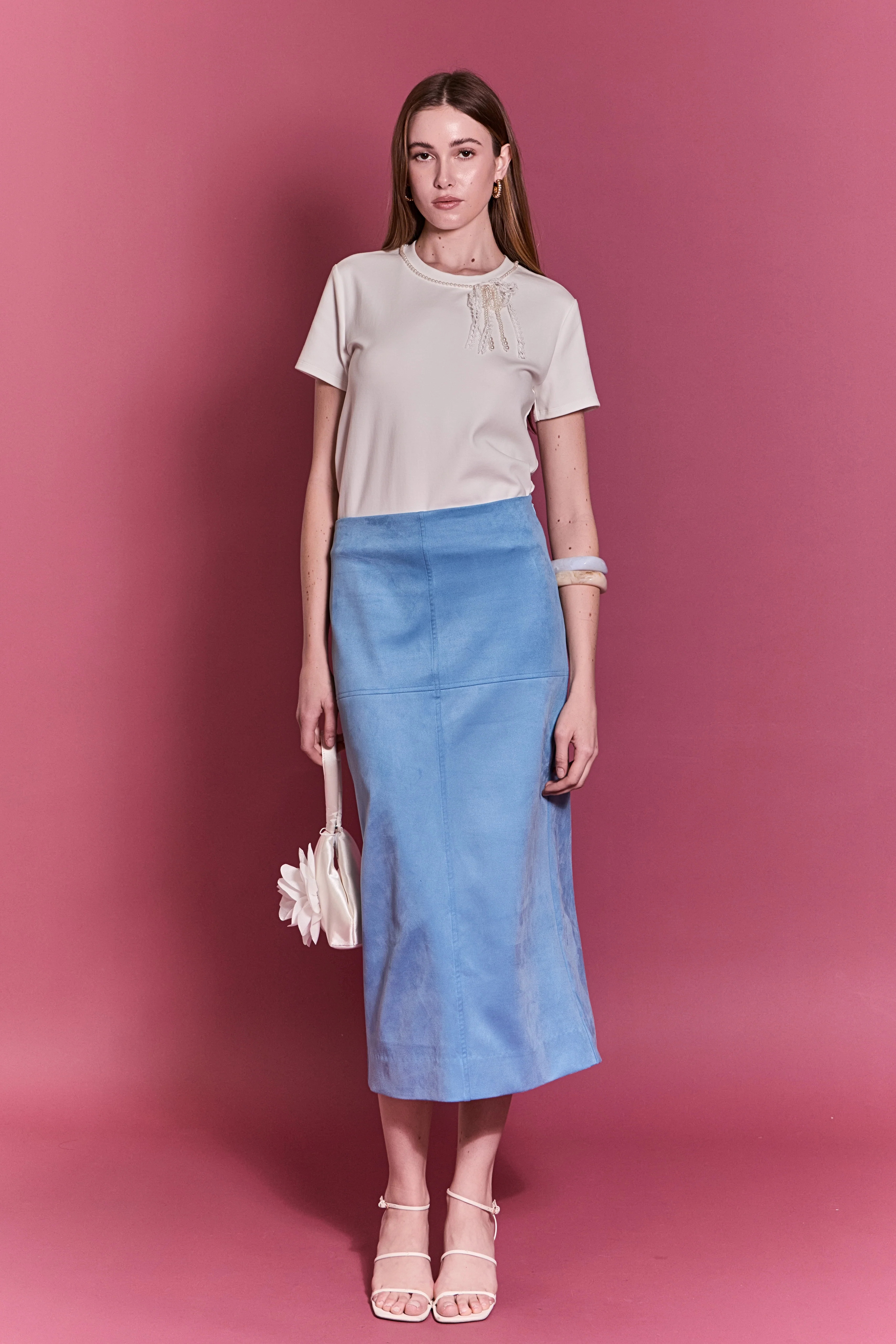 Faux Suede Midi Skirt | Women\u2019s Spring Skirt | English Factory