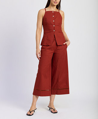 En Saison Women's Megumi Cotton Linen Sleeveless Button-Front Top - Macy's | Macy's