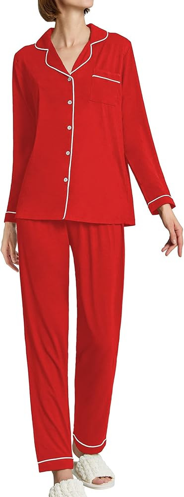 Ekouaer Pajamas Women's Long Sleeve Sleepwear Soft Button Down Loungewear Pjs Set Nightwear XS-XX... | Amazon (US)