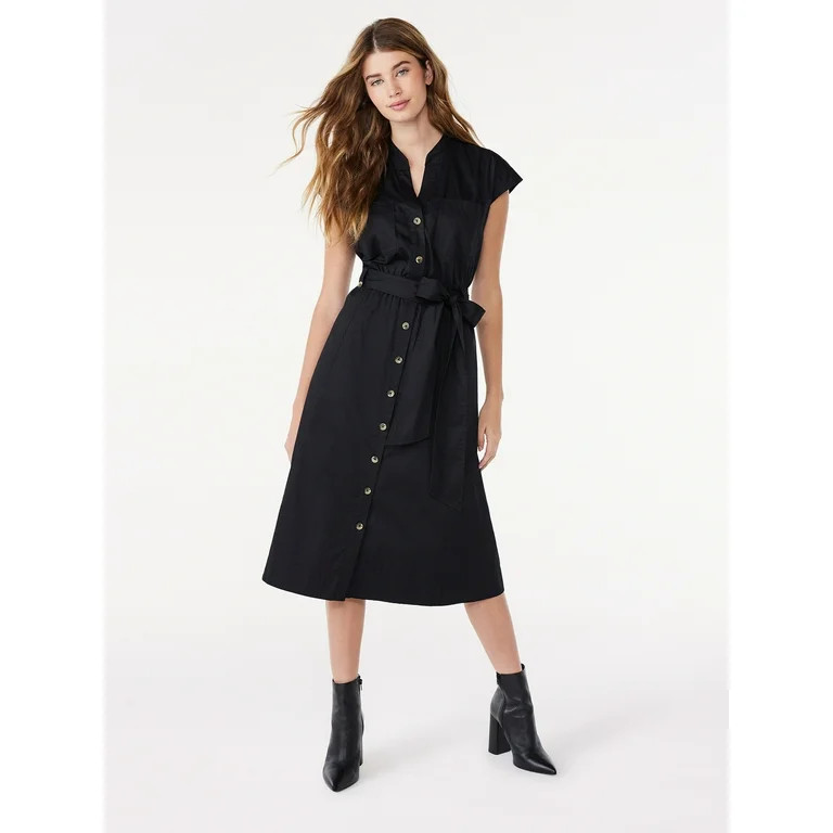 Free Assembly Women's Belted Utility Midi Shirtdress with Short Sleeves, Sizes XS-XXL - Walmart.c... | Walmart (US)
