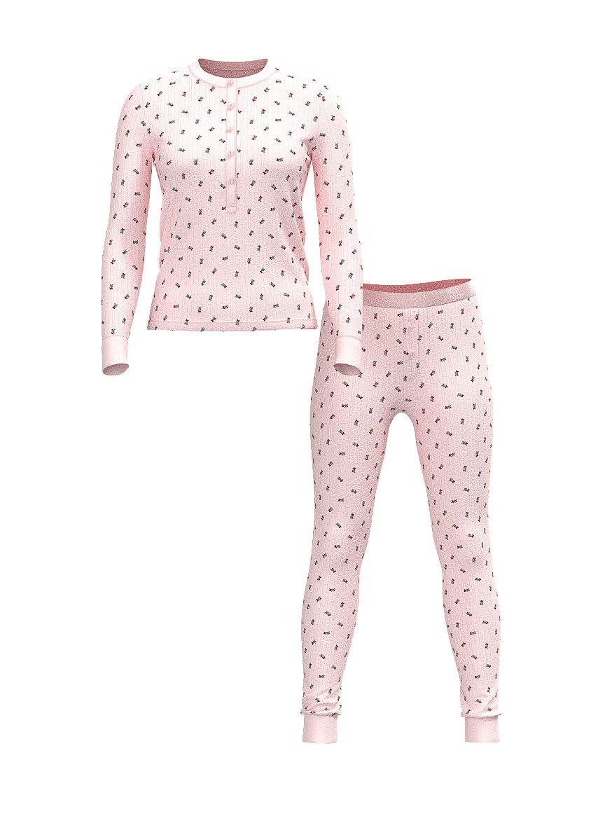 Buy Cozy Pointelle Henley Long Pajama Set, Angel Pink W Mistletoe Graphic - Order Pajamas Sets on... | Victoria's Secret (US / CA )