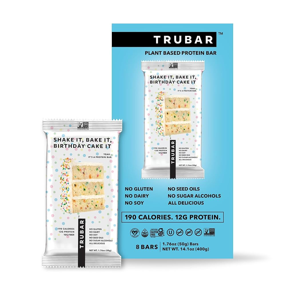 TRUBAR Vegan Protein Bar, Shake it Bake it Birthday Cake it, Gluten Free, Plant Based Protein, Da... | Amazon (US)