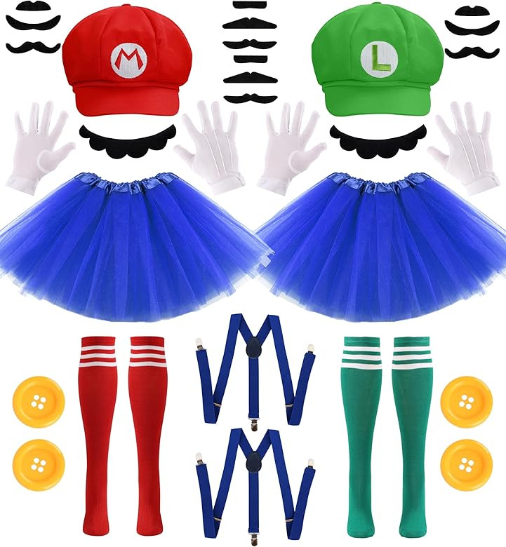 PIIDUOO Super Bros Mary & Luigi Costume for Adults Women Hats Mustache Gloves Accessories Kit for... | Amazon (US)
