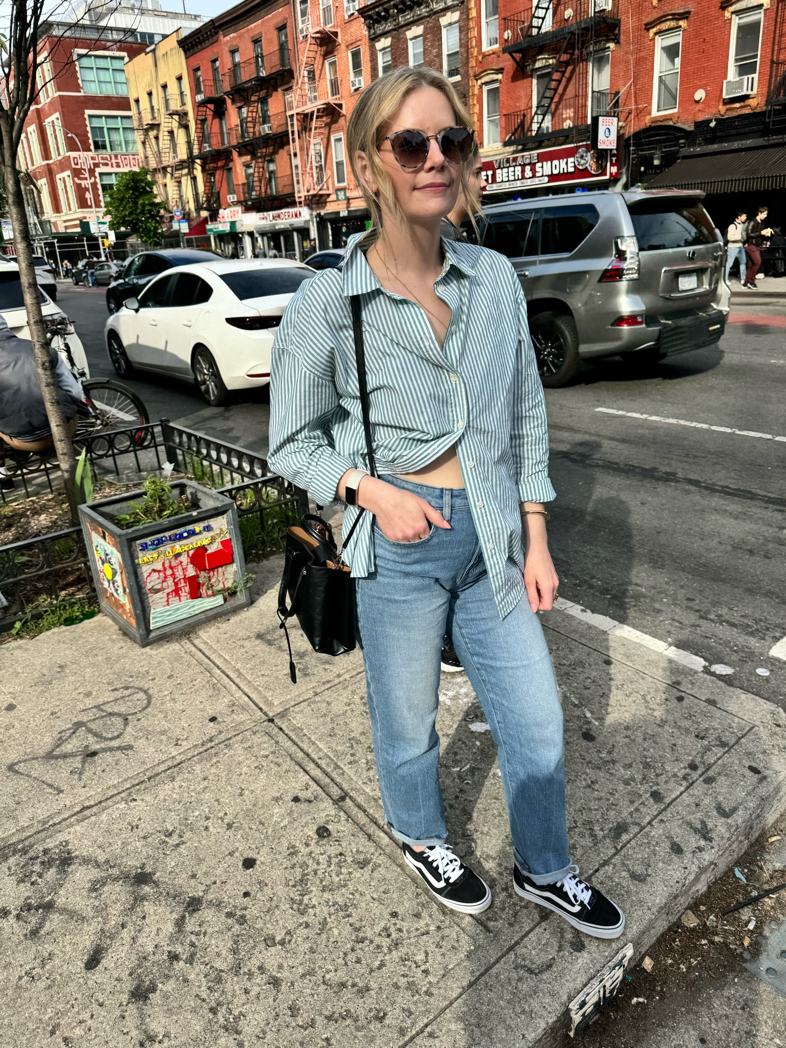 Influenced to get this button up shirt after Britt wore in NYC. Size down for a more fitted look. Lots of different colors and doesn't feel cheap! 