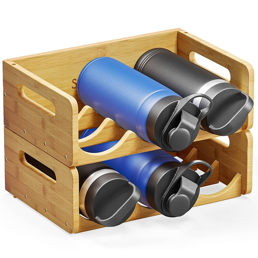 SpaceAid Bamboo Water Bottle Organizer with Labels for Kitchen and Pantry, Storage Rack for Cabin... | Amazon (US)