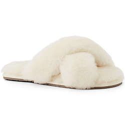 Women's Fuzzy Shearling Open Toe House Slippers | Lands' End (US)