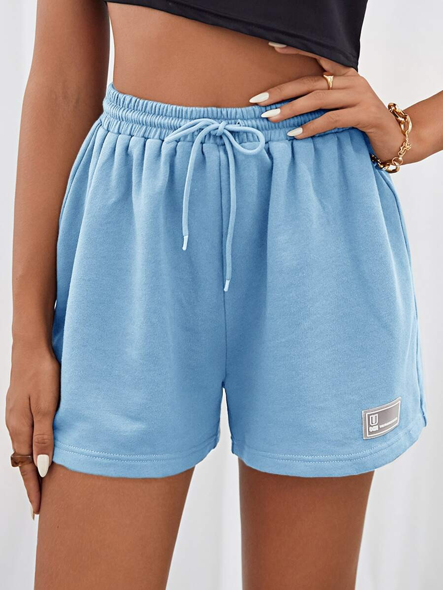 SHEIN EZwear Drawstring Waist Patched Detail Shorts | SHEIN