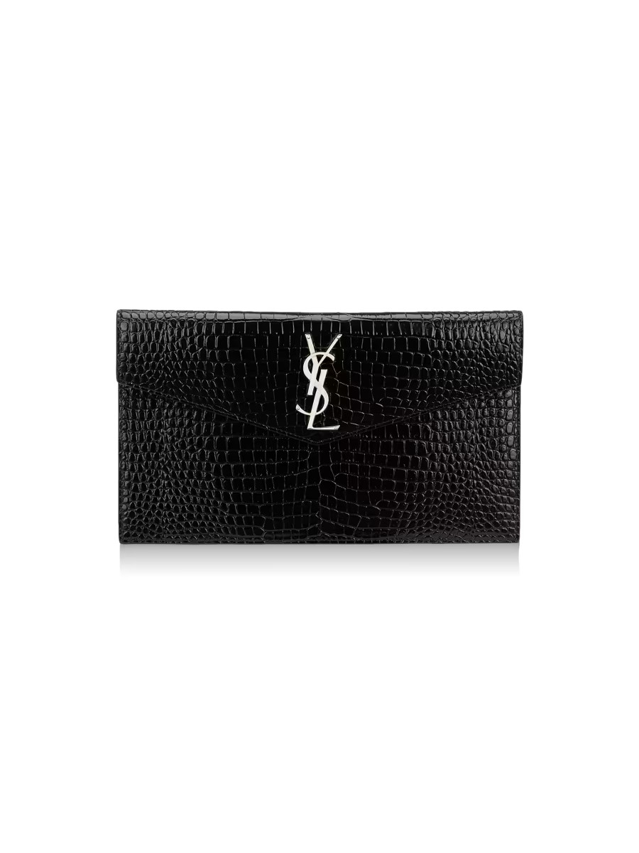 Uptown Pouch In Crocodile Embossed Shiny Leather | Saks Fifth Avenue