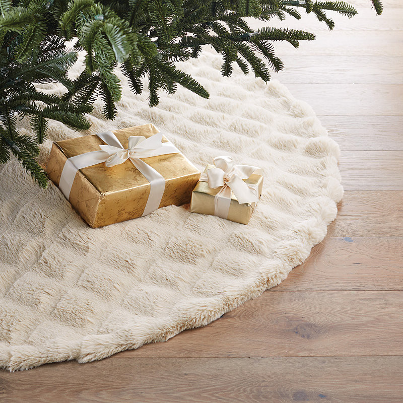 Luxury Faux Fur Sculpted Tree Skirt - Oat - Frontgate - Christmas Decorations | Frontgate