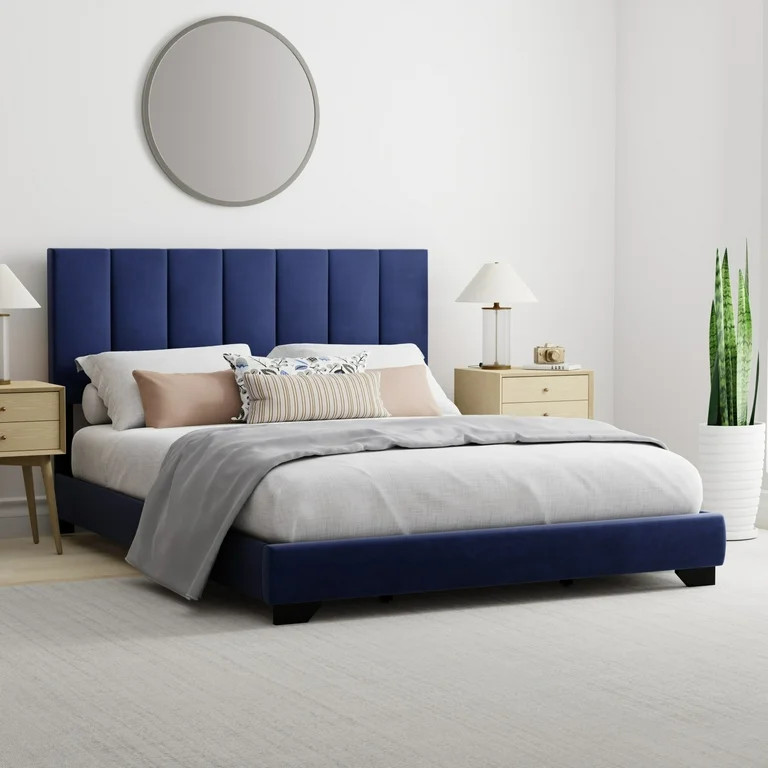 Reece Channel Stitched Upholstered Queen Bed, Sapphire Blue, by Hillsdale Living Essentials | Walmart (US)