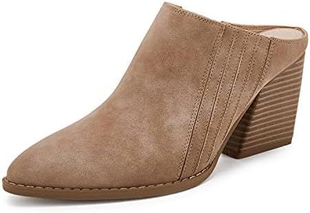 Womens Backless Chunky Mules Shoes Slip On Pointed Toe Stacked Heel Western Boots | Amazon (US)