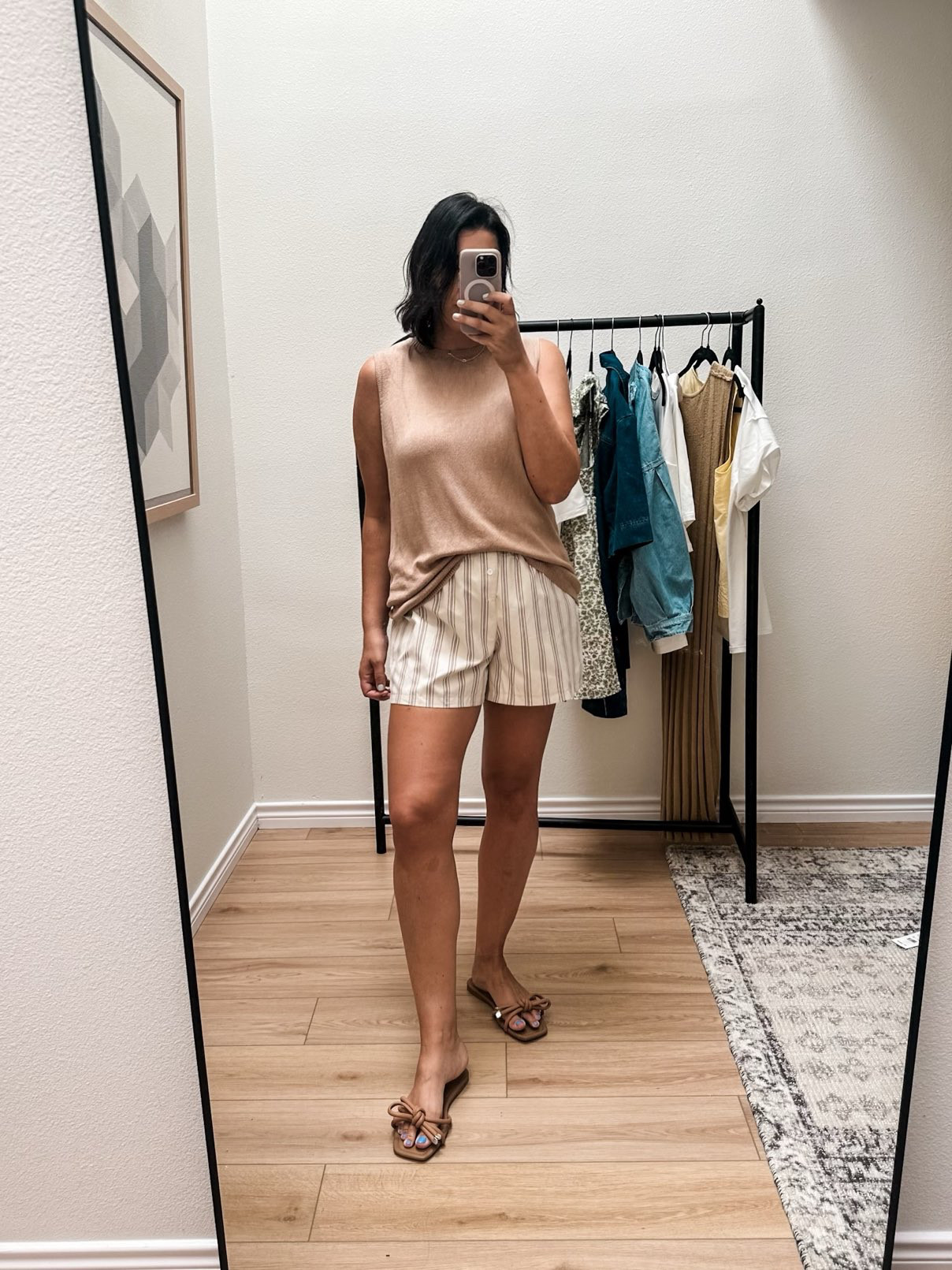 The top:  This is a very lightweight knit top; it’s comfortable and cool for summer. It does run generously – I am in the large and it’s probably too big but I like it so I kept it. Stay TTS or even go down a size if you are in between. I’ve washed this one (hung to dry) and it washed out perfectly, not shrinkage or fading. 

The shorts: I'm in the large, size up for a looser fit1 Non-sheer and comes in lots of colors! 

 