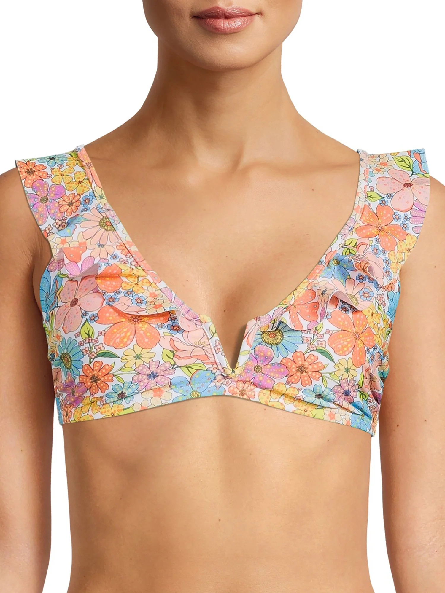 Time and Tru Women's V Wire Ruffle Swimsuit Top | Walmart (US)