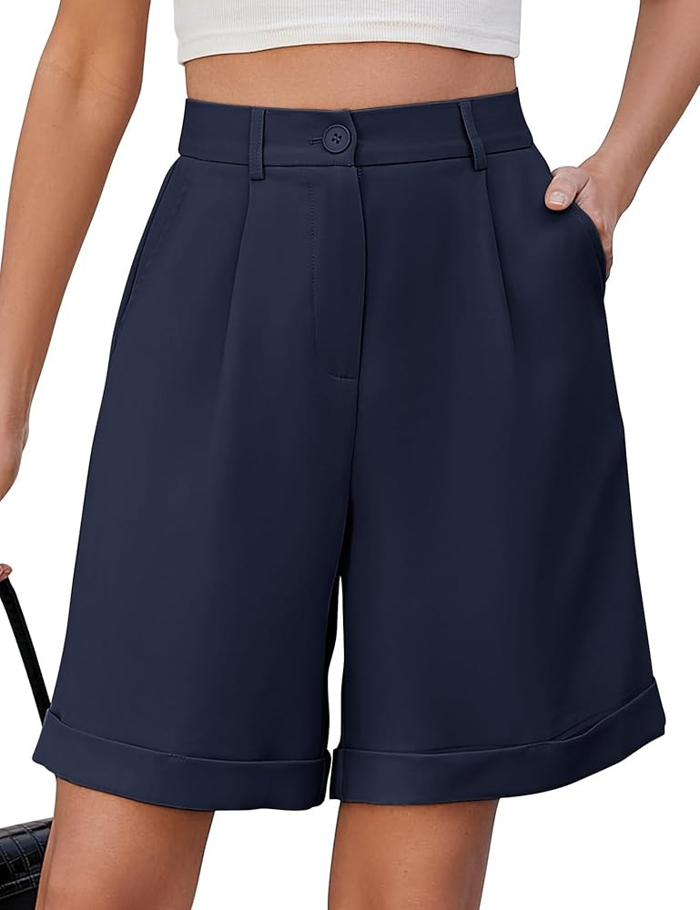 BBX Lephsnt Summer Bermuda Shorts for Women 2025 Trendy Elastic High Waisted Wide Leg Shorts Work... | Amazon (US)