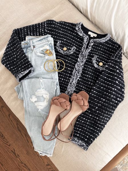 Size small Jcrew cardigan // sandals fit tts // exact jeans are old A&F, linked current version // jewelry is old 

Spring outfit, summer outfit, date night 

#LTKSeasonal