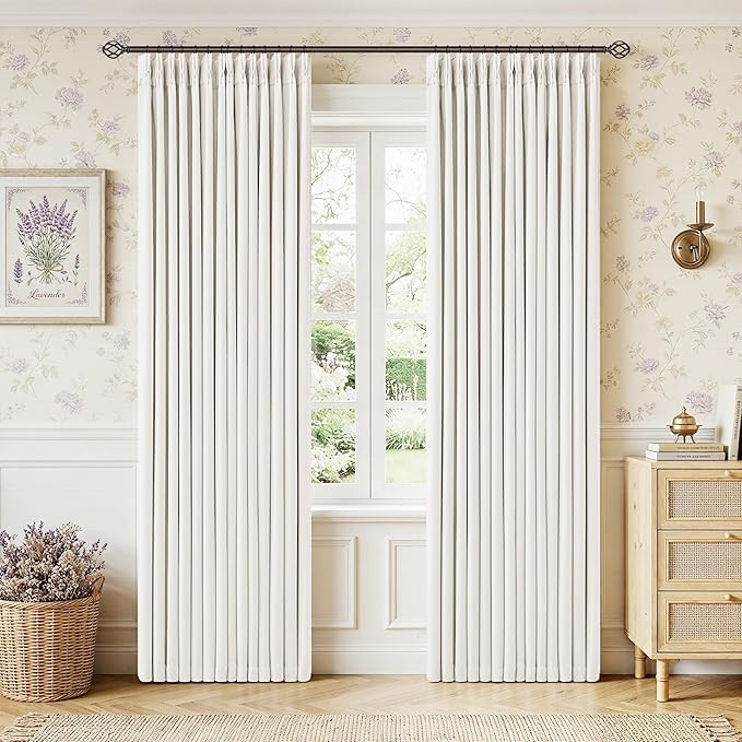 80 Inch Pinch Pleated Blackout Linen Bedroom Curtains Ivory White | Amazon (US)