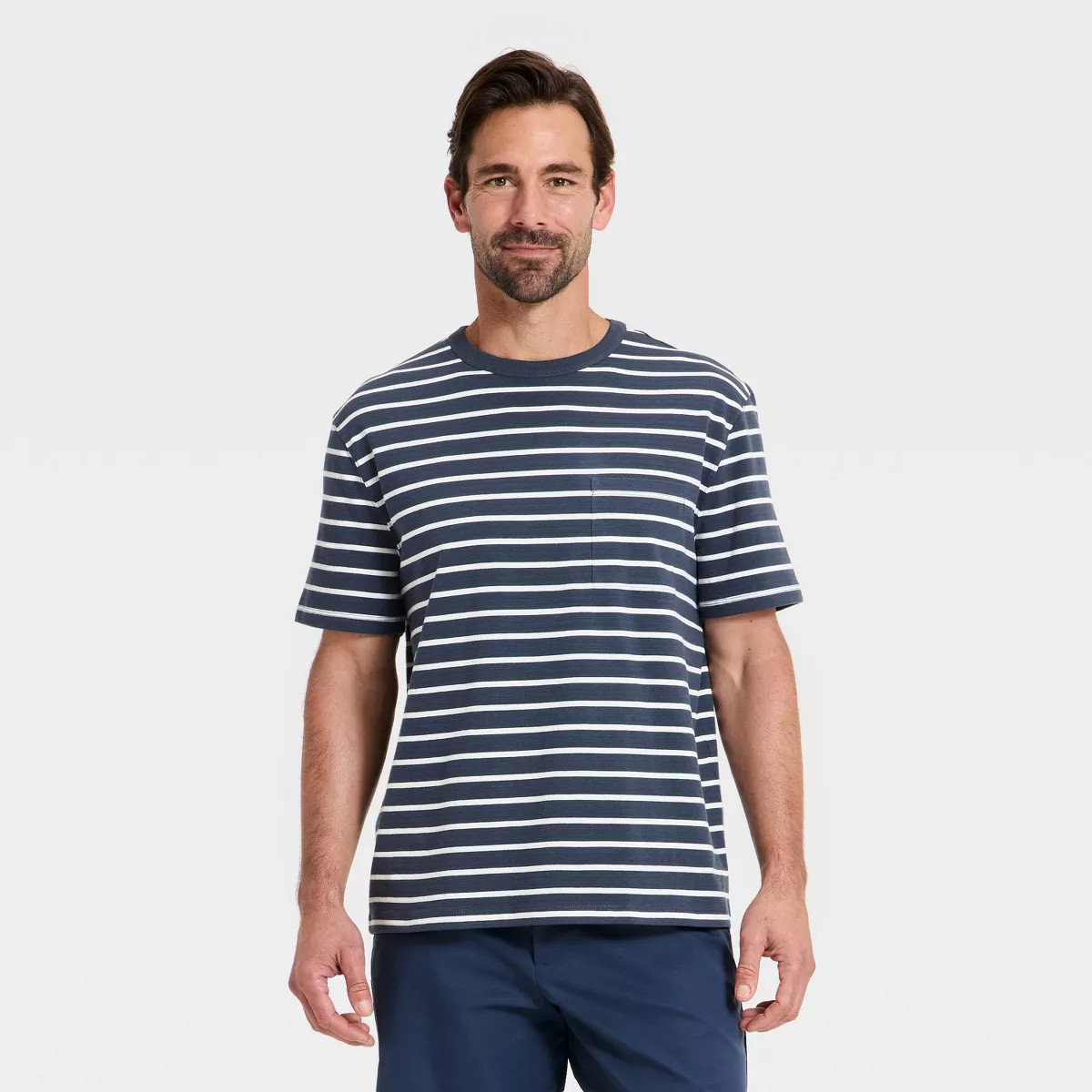 Men's Vintage Short Sleeve Pocket T-Shirt - Goodfellow & Co™ Navy Blue/White Striped S | Target