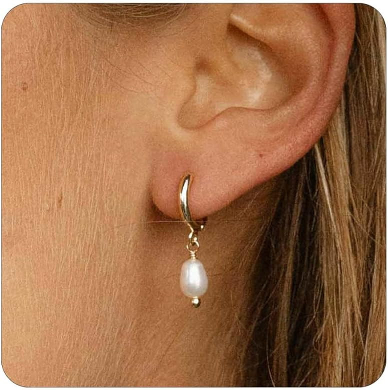 Pearl Earrings for Women Dainty Gold Pearl Drop Dangle Earrings Hypoallergenic Pearl stud Earring... | Amazon (US)