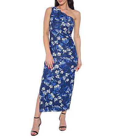 Marina One Shoulder Floral Lace Dress - S | Dillard's