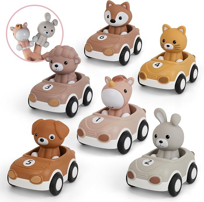 Toy Cars for Toddlers 1-3, 6-Pack Friction Powered Push and Go Vehicle Set with Animal Finger Pup... | Amazon (US)