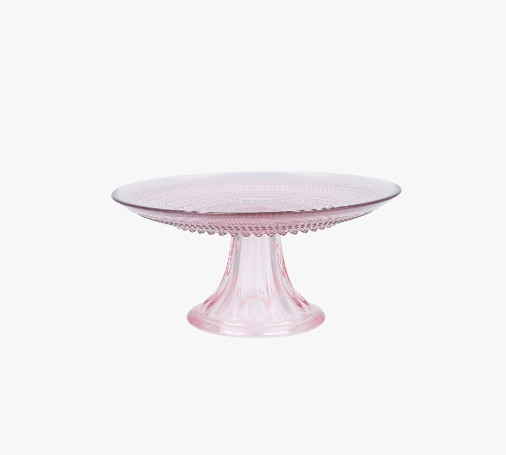 Jupiter Beaded Glass Cake Stand, Short - Pink | Pottery Barn (US)