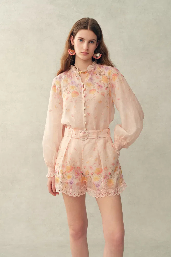 Lillian Handpainted Floral Embroidery Sheer Ombré Print Blouse and Sho | Fabrique