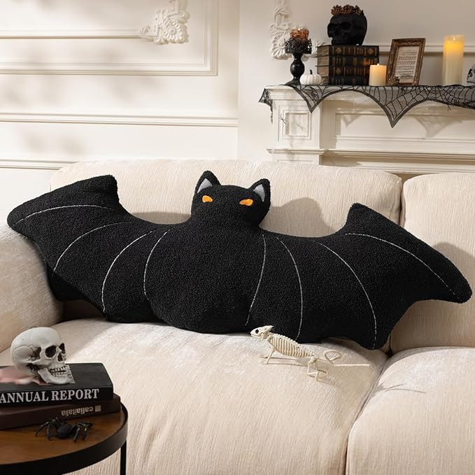 Phantoscope Happy Halloween Bat Shaped Throw Pillow, Large Body Pillow Teddy Fleece Embroidery De... | Amazon (US)