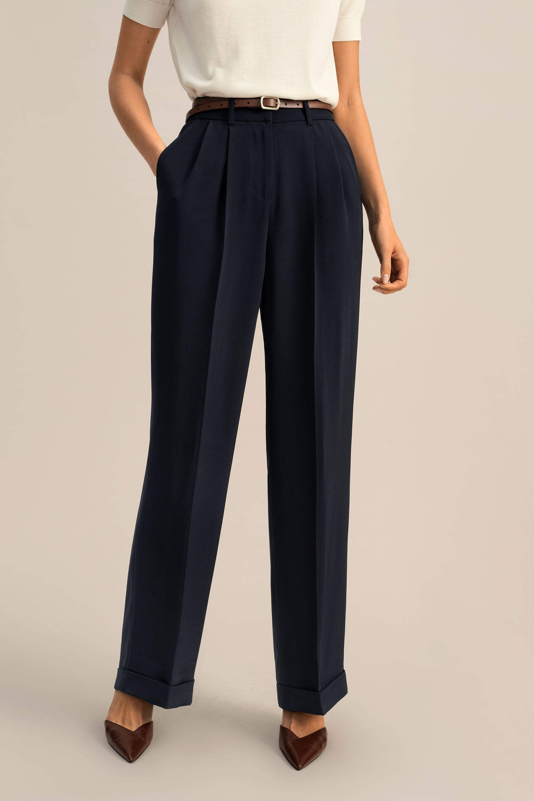Timeless Pleated Wide-Leg Dense Silk Trousers | LilySilk