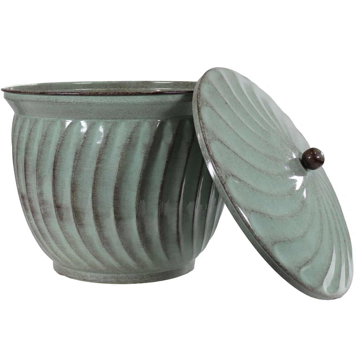 19.5" Metal Decorative Garden Hose Holder Pot with Lid - Green | Wayfair North America