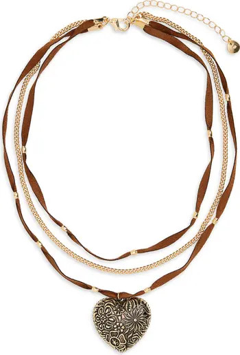 Engraved Heart Charm Layered Suede Necklace | Nordstrom