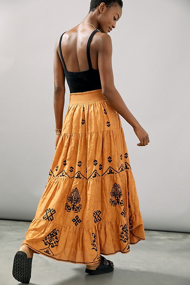 Mitra Embroidered Maxi Skirt | Anthropologie (US)