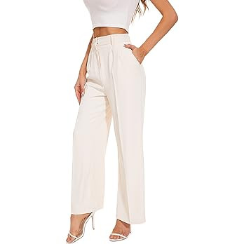 FUNYYZO Wide Leg Pants Women's High Elastic Waisted in The Back Business Work Trousers Long Strai... | Amazon (US)