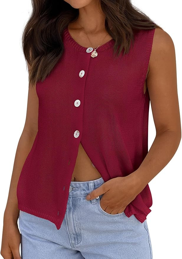 PRETTYGARDEN Vest Tops for Women 2026 Summer Sleeveless Sweater Tops Spring Trendy Knit Vests Cut... | Amazon (US)