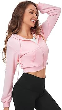 Cropped Zip Up Hoodie Women Jacket Top Sweatshirt Casual Basic Gym Workout Sport | Amazon (US)