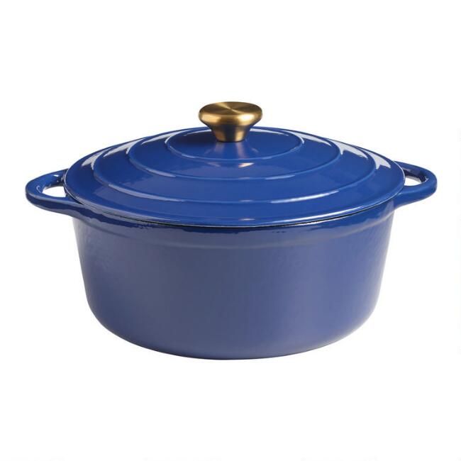 Round Indigo Blue Enamel Cast Iron Dutch Oven 5 Quart | World Market