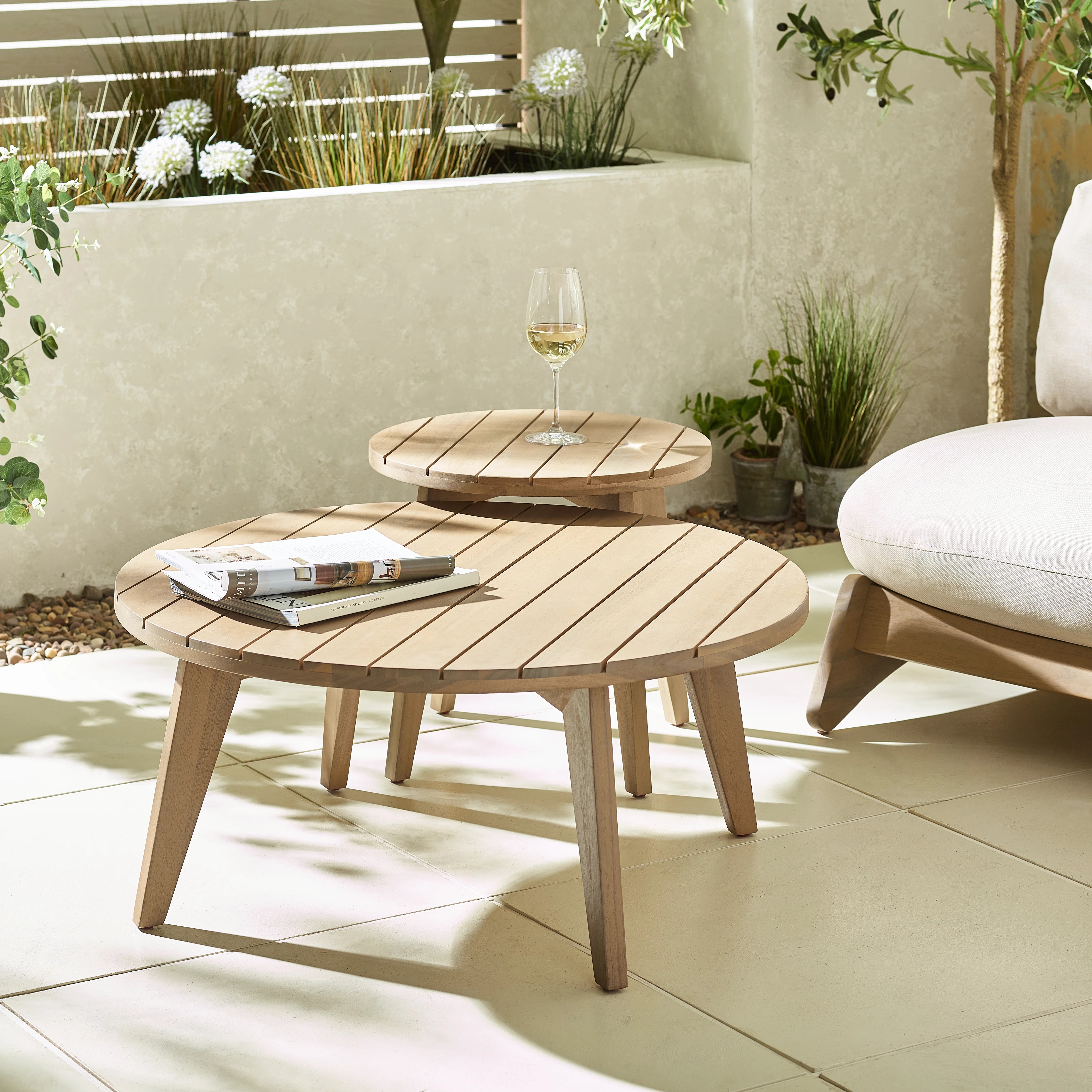 Acoidan Indoor/Outdoor Wooden Garden Set: Sofa, 2 Chairs, Coffee & Side Table - Mid Century Style | Wayfair UK