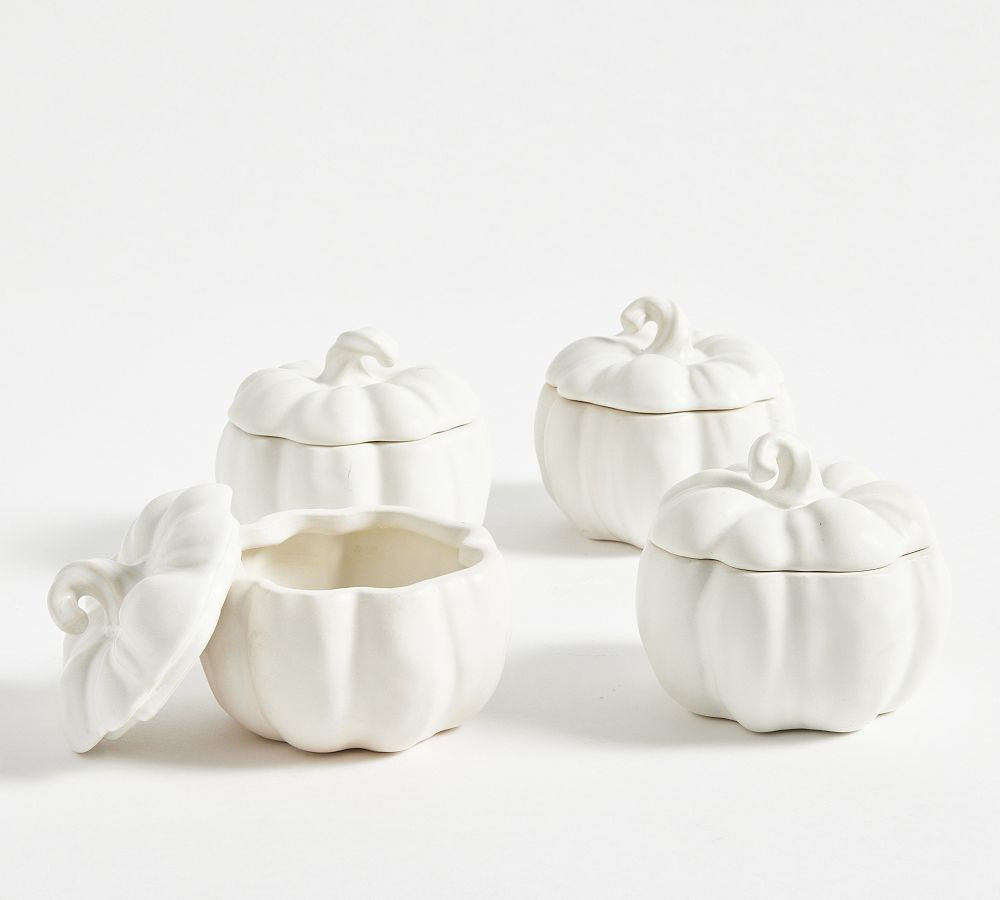 Pumpkin Stoneware Lidded Soup Bowls - Set of 4 | Pottery Barn (US)