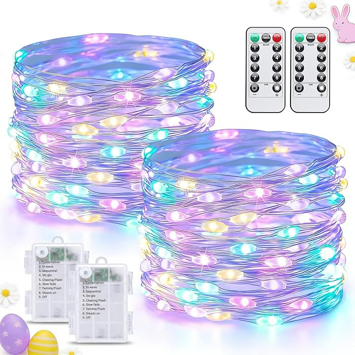 JMEXSUSS 2 Pack Pastel Fairy Lights Battery Operated with Remote, Total 200 LED 66ft Easter Light... | Amazon (US)