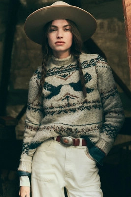 Pilcro Long-Sleeve Mock-Neck Bird Sweater | Anthropologie (US)