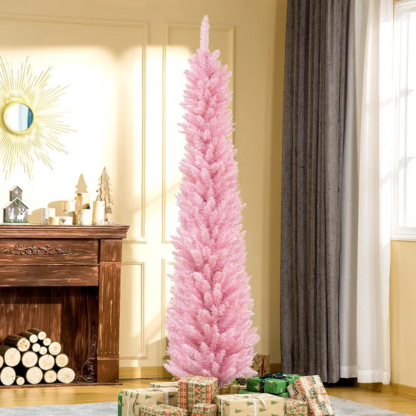 Slender Pink Realistic Artificial Cashmere Christmas Tree | Wayfair North America