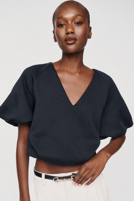 100% Cotton V-Neck Bubble Sweatshirt | Anthropologie (US)