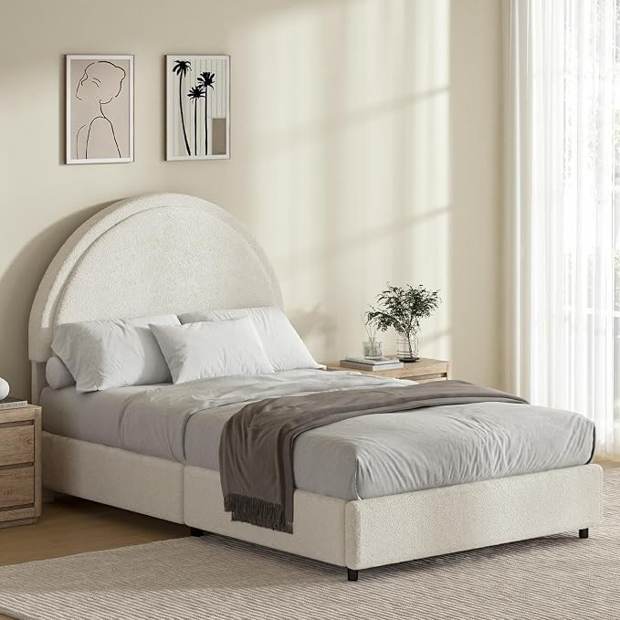 REVOMINCA Twin Bed Frames with Round Headboard, White Soft Upholstered Bed Frame, Boucle Bed Fram... | Amazon (US)