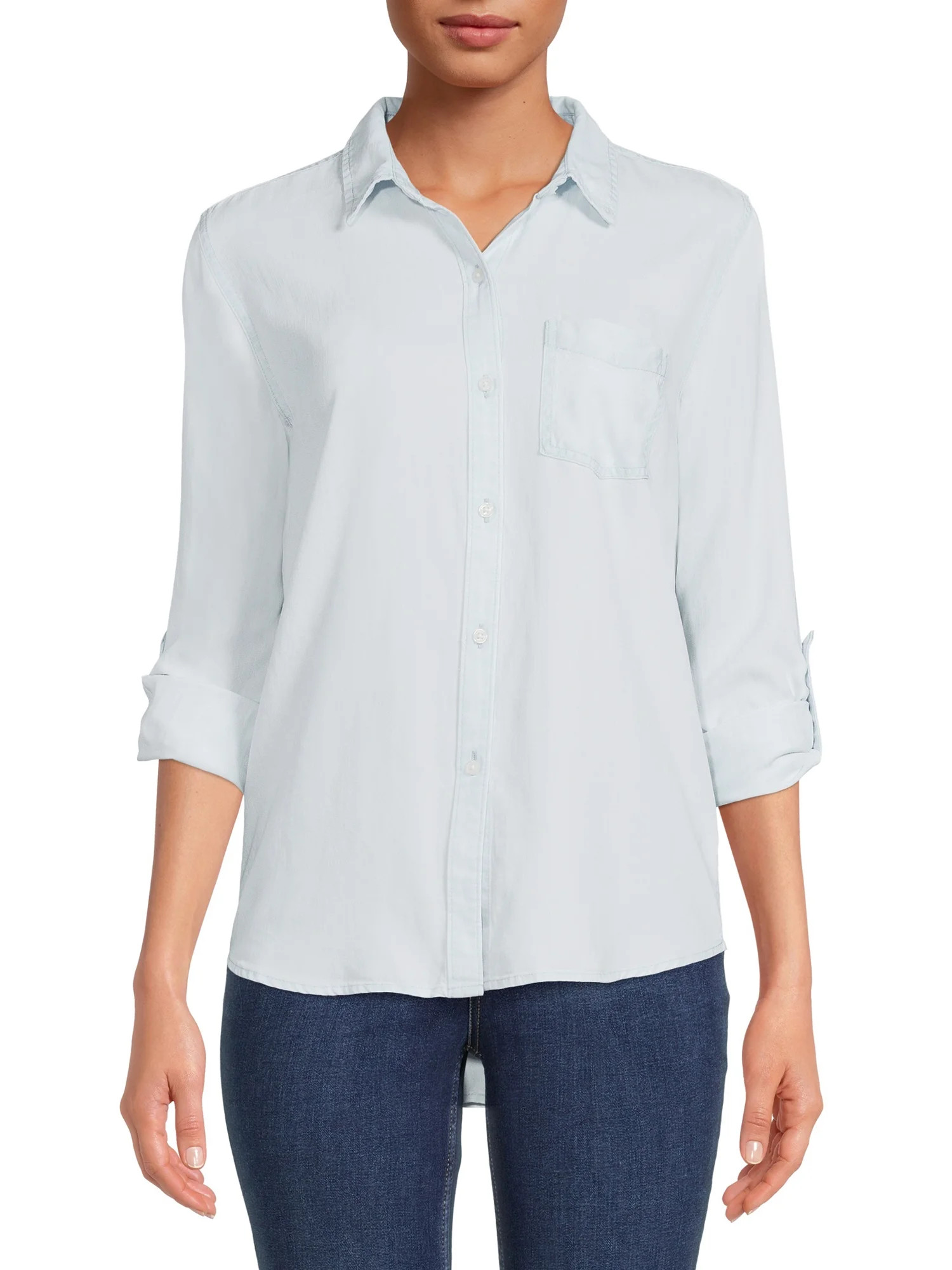Time and Tru Women's Soft Button Front Shirt with Long Sleeves | Walmart (US)