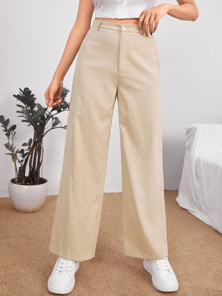 SHEIN PETITE Solid High Waist Pants | SHEIN