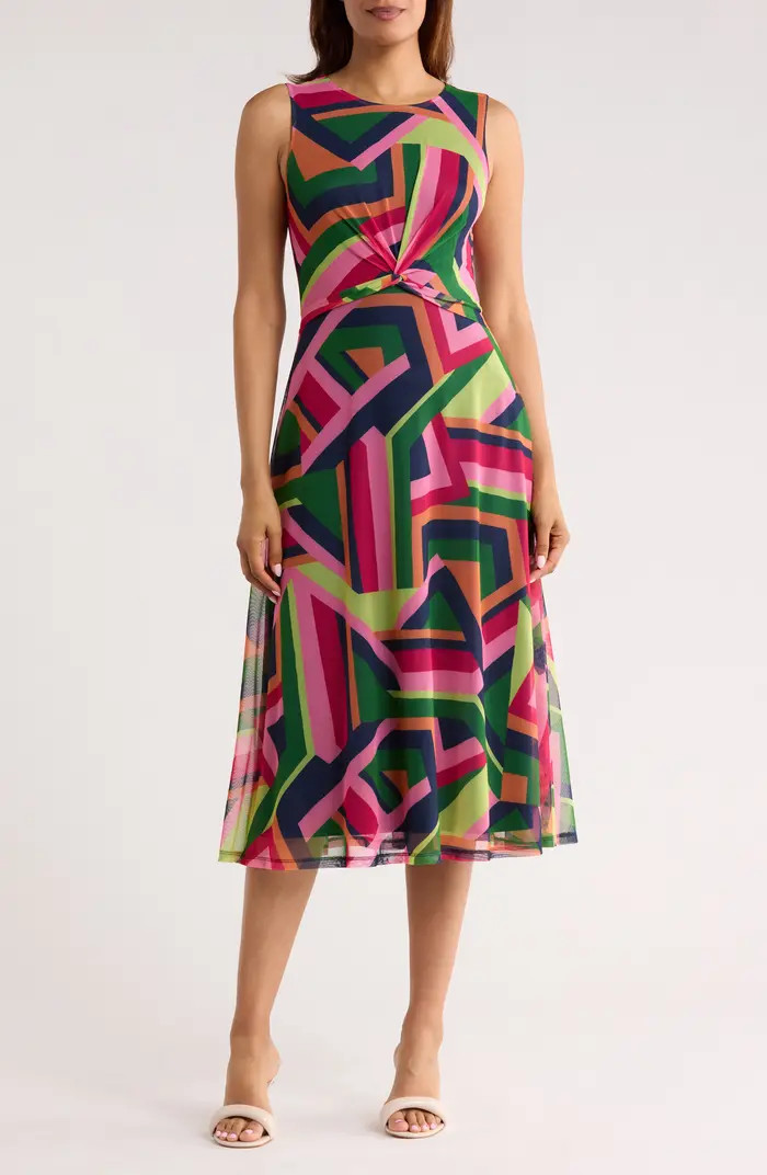 Vince Camuto Front Twist Mesh Midi Dress | Nordstromrack | Nordstrom Rack