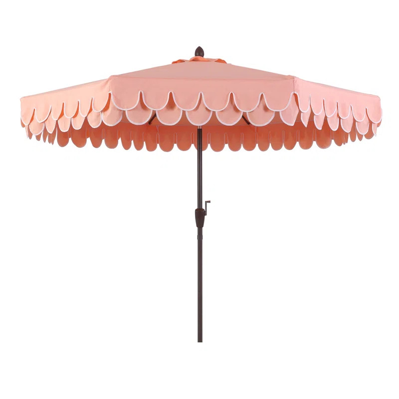 Beeliar 9 ft. Classic Scalloped Fringe Market Patio Umbrella with Auto-Tilt, Crank, and UV Protec... | Wayfair North America
