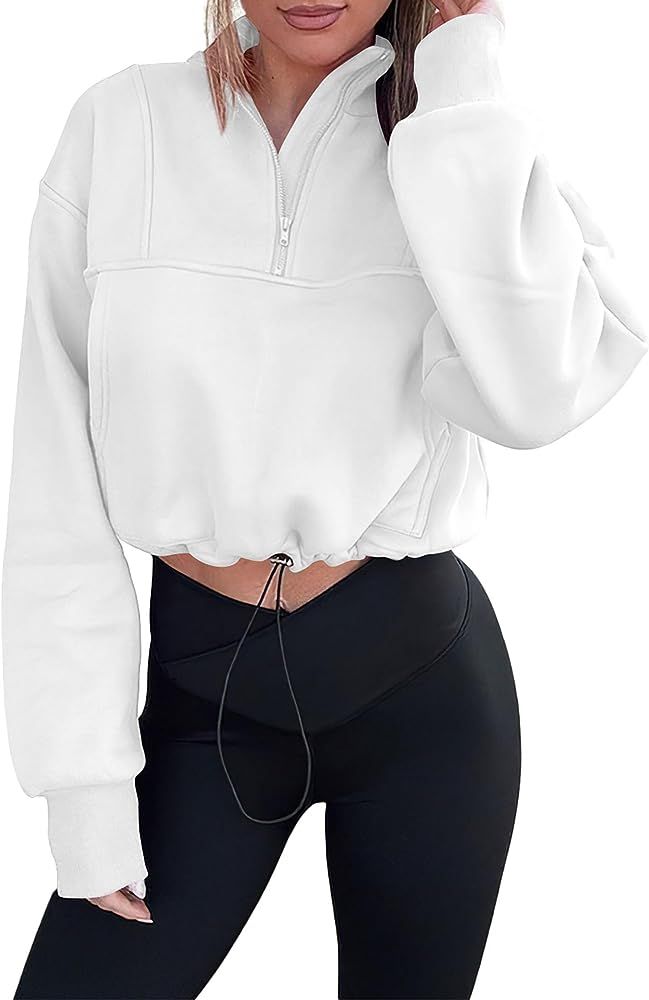 KIRUNDO Womens Fall Fashion 2024 Cropped Sweatshirt Half Zip Pullover Sweatshirts Y2K Crop Workou... | Amazon (US)