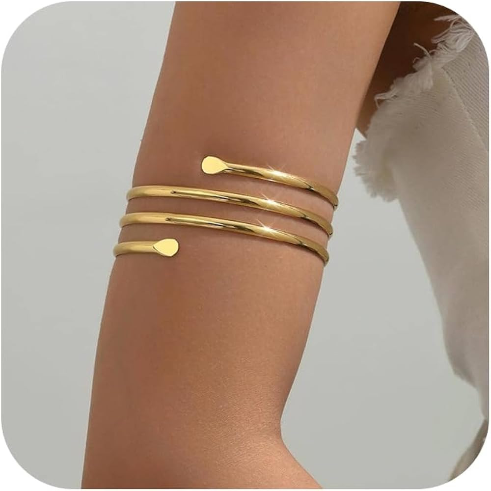 Gold & Silver Arm Cuffs - Women's Dainty Adjustable Bangle Fashion Jewelry | Amazon (US)