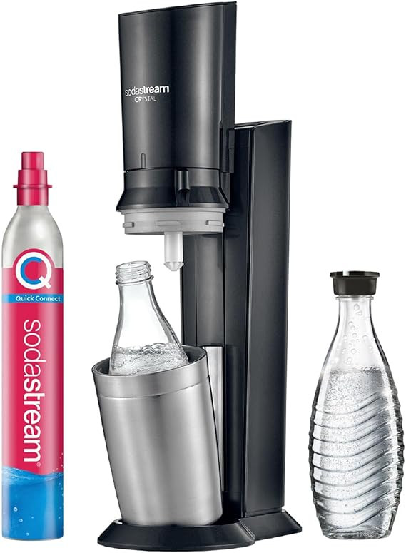 SodaStream Crystal 3.0 Wassersprudler mit 1x Quick-Connect CO2-Zylinder und 2X Glaskaraffen, Silb... | Amazon (DE)
