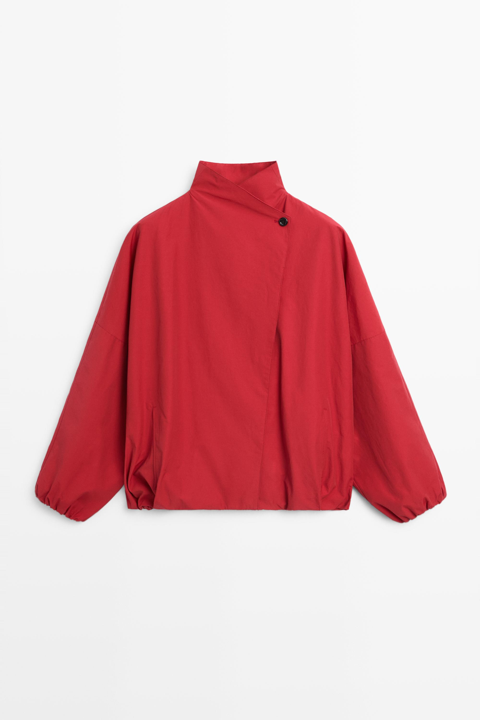 Cotton blend technical jacket with side button | Massimo Dutti UK